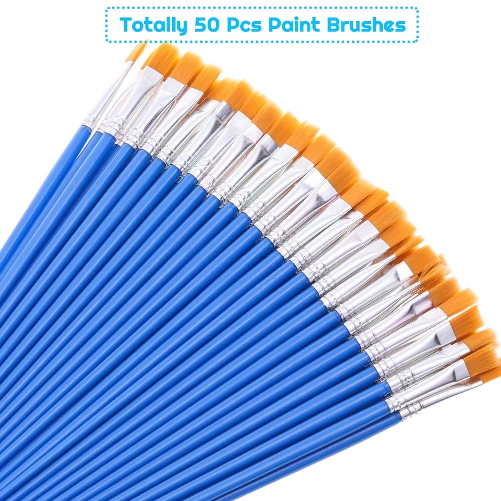 50 Pcs Flat Paint Brushes for Touch Up, Small Paint Brushes for Classroom Craft