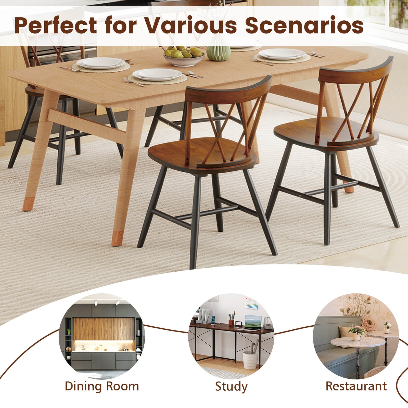 Dining Chairs Set of 4 Farmhouse Kitchen Chair w/ Rubber Wood Frame,