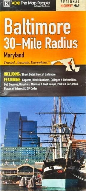 Baltimore, Maryland, 30-Mile Radius Map, by Kappa Map Group - Discounted !