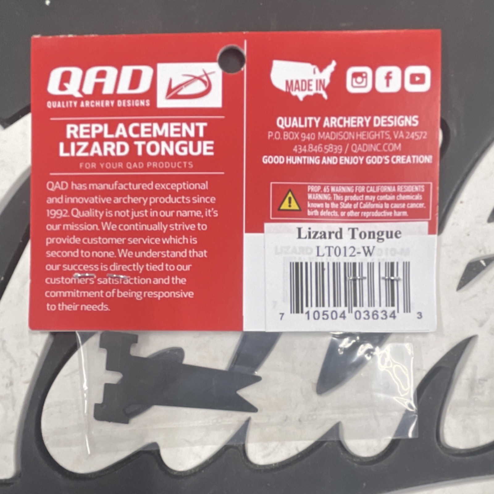 Quality Archery Designs Ultrarest Target Rest Replacement Lizard Tongue Black