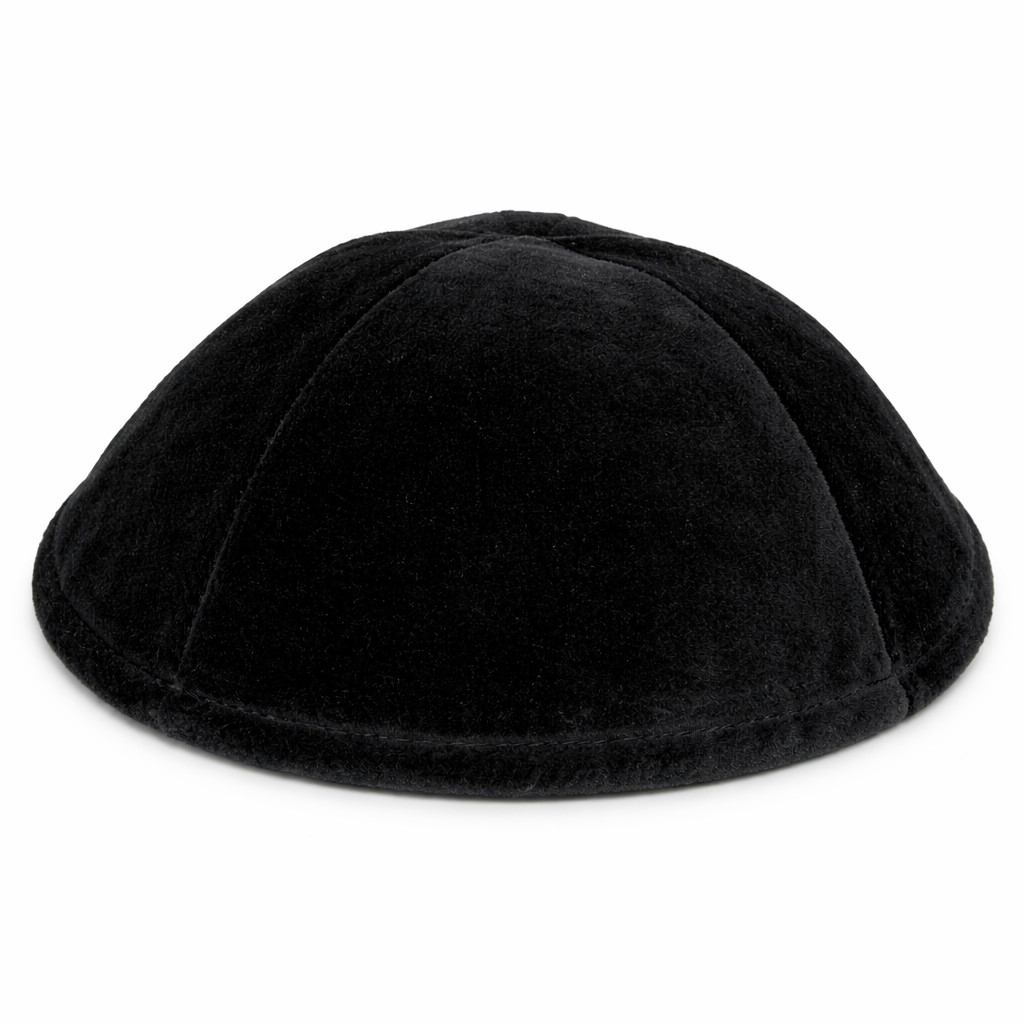 Black 6-Panel Kippah No Trim Classic Minimal - Velvet or Plush Finish