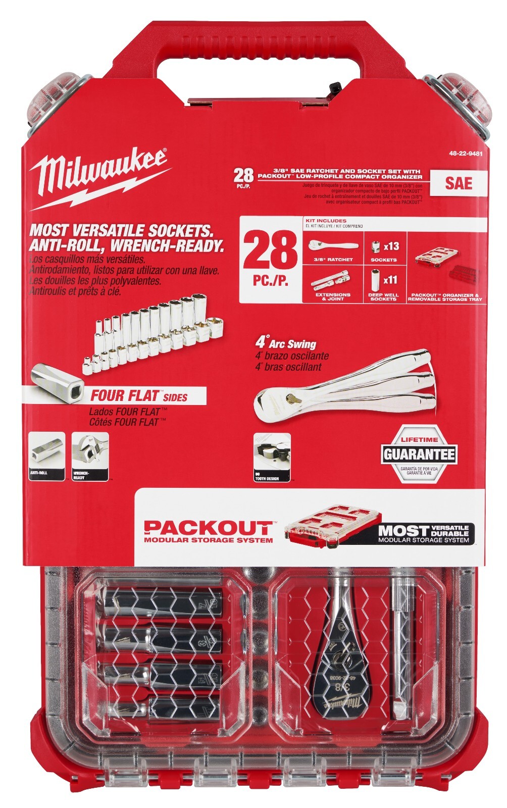 Milwaukee 48-22-9481 3/8” Drive 28pc Ratchet & Socket Set with PACKOUT Organizer