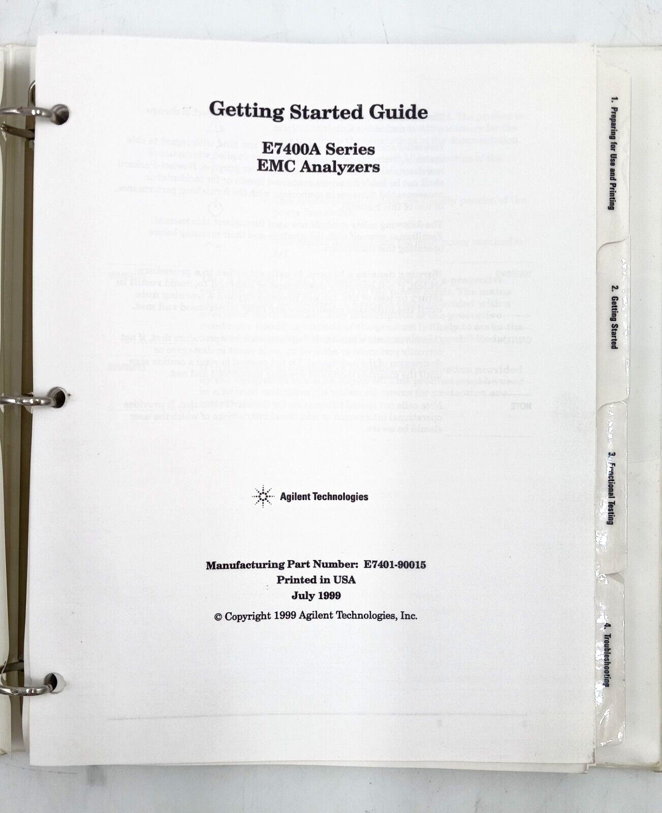 Agilent Technologies Getting Started Guide E7400A Series EMC Analyzers