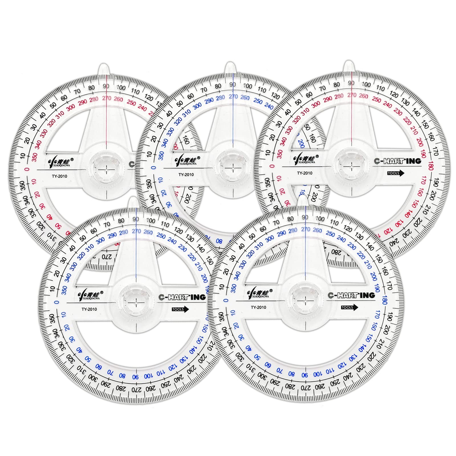 5 PCS 360 Protractor Plastic Clear Math Ruler Drafting Tools Circle Geometry