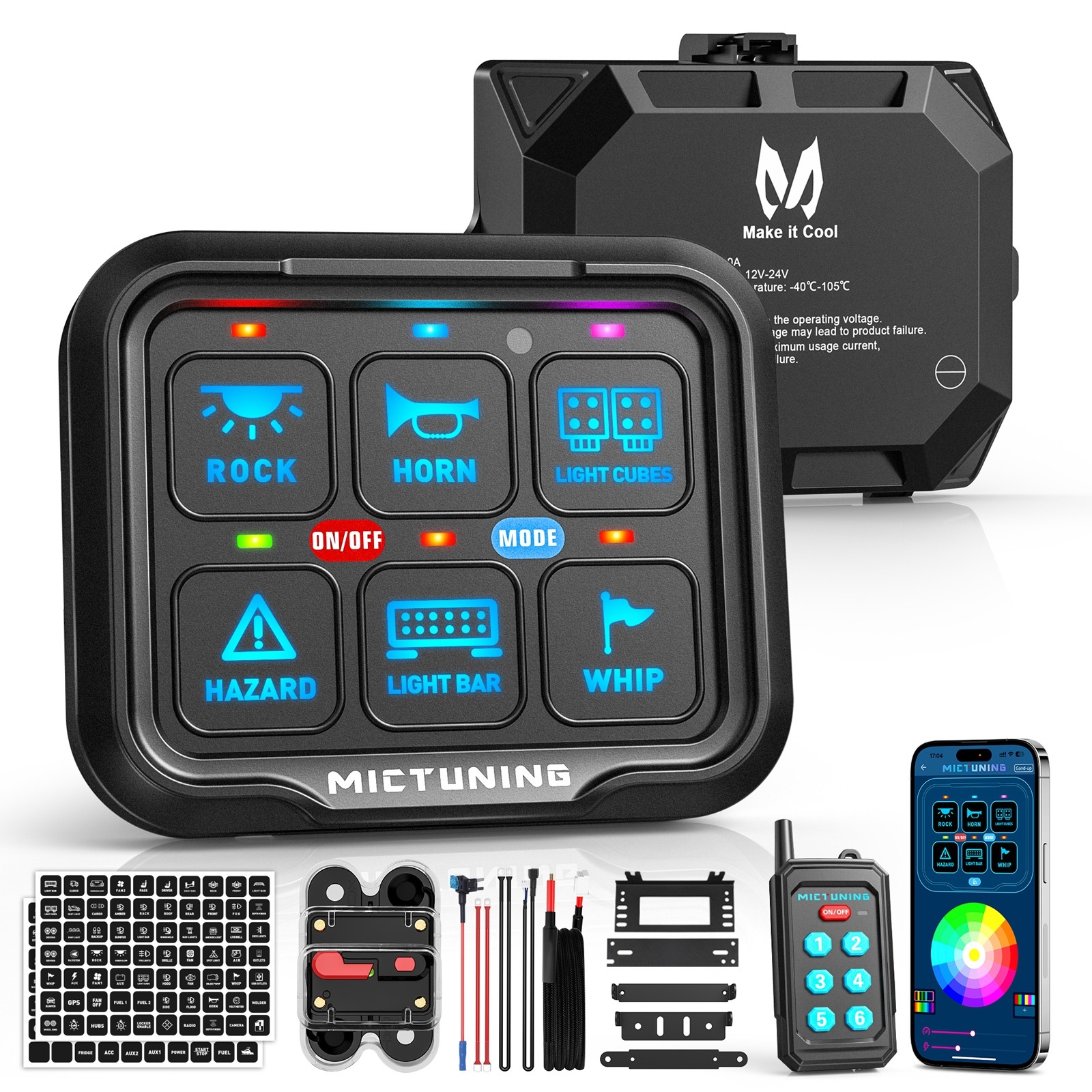 RGB 6/8/12 Gang Switch Panel Wireless Remote/APP Control LED Relay System 12/24V