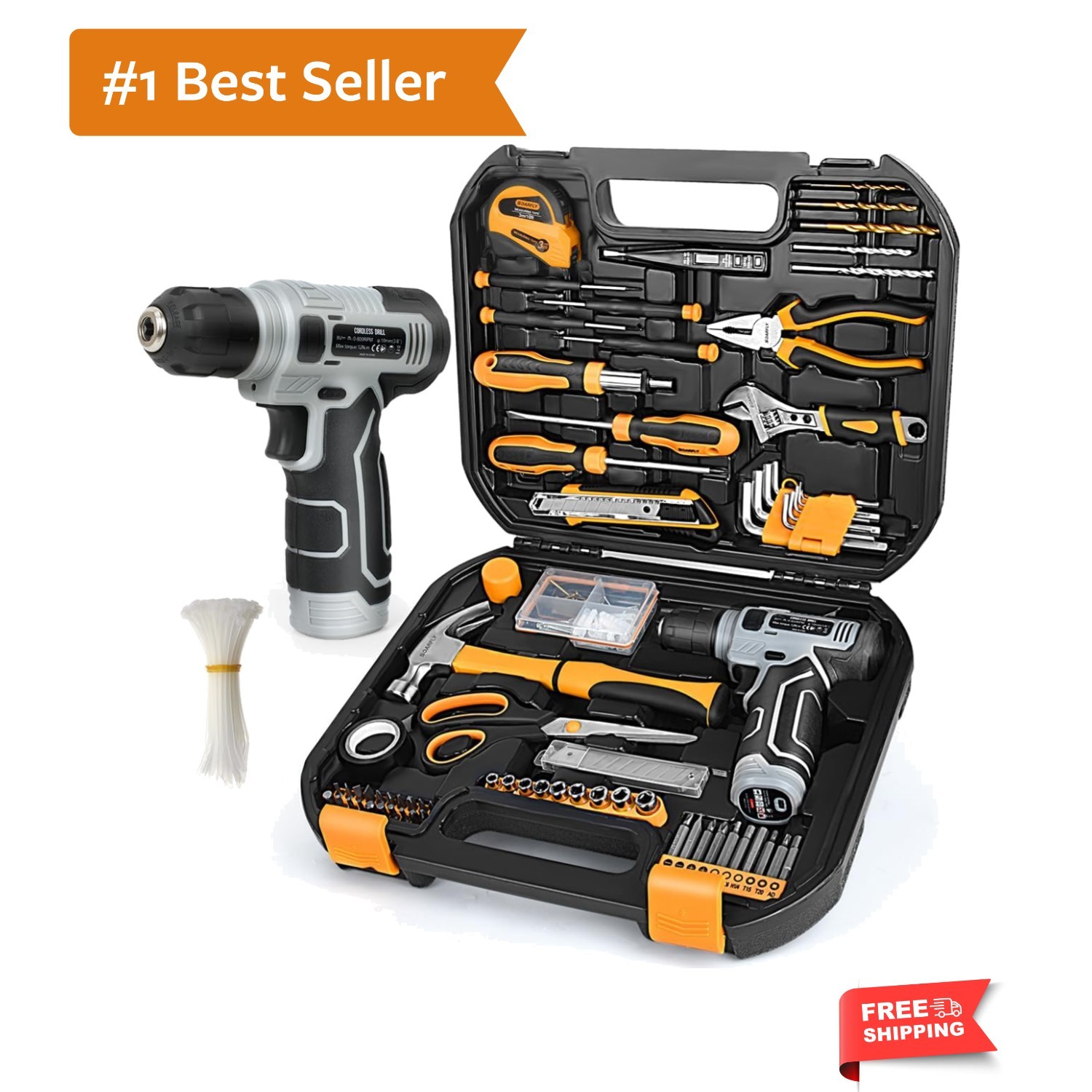 Upgraded 180 Piece Tool Set, Tool Kit with 8V Cordless Drill Set, General Hou...