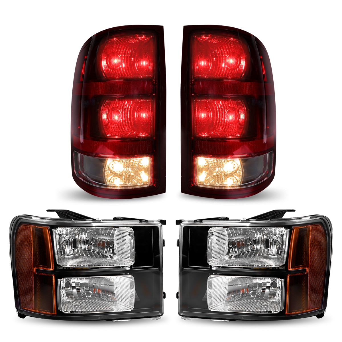 Smoked RED Tail Light+Headlights For 2007-2013 GMC Sierra 1500 07-14 2500/3500HD