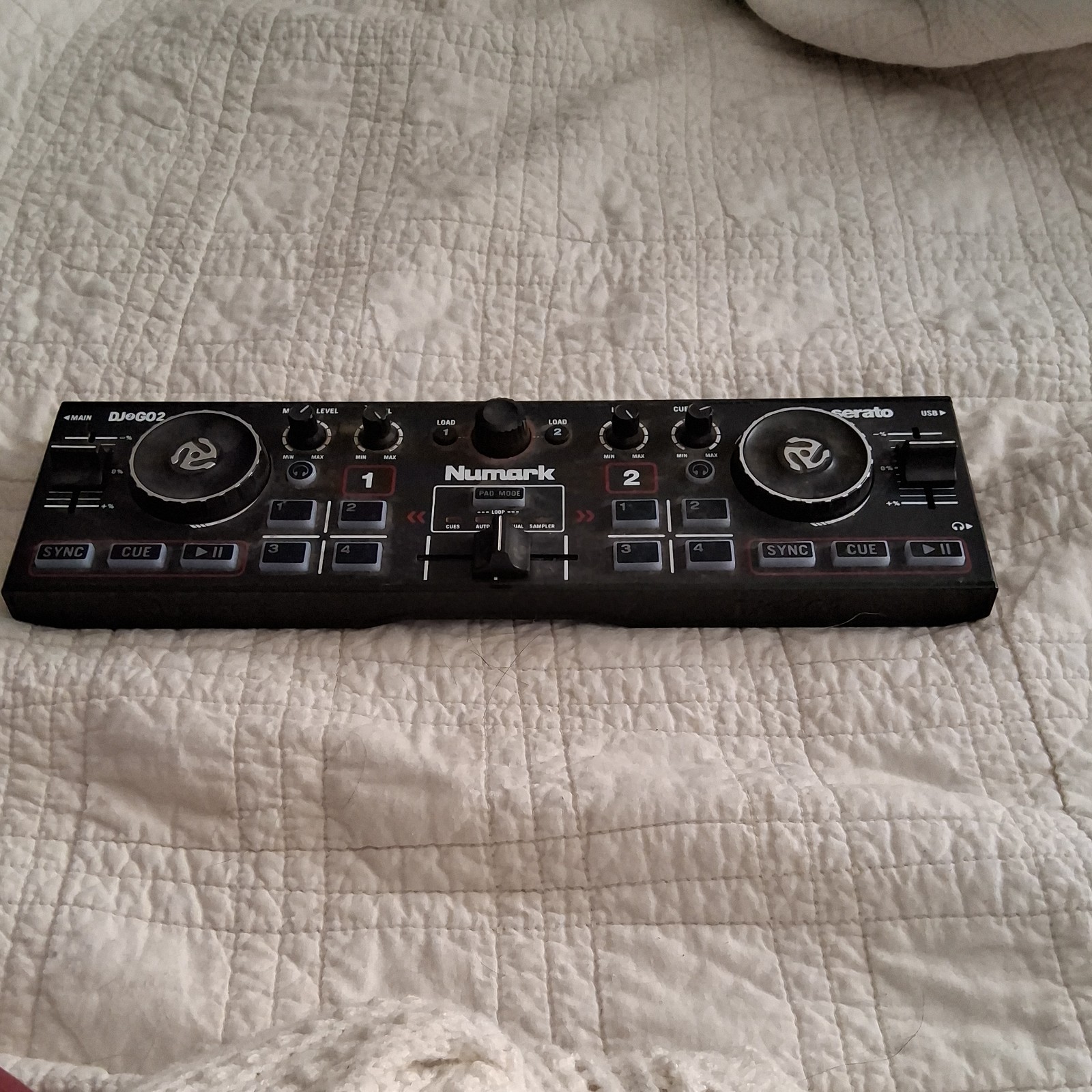 Numark DJ2GO2 2-Deck USB DJ Controller, Touch Jog Wheels, 8 Pads, Black