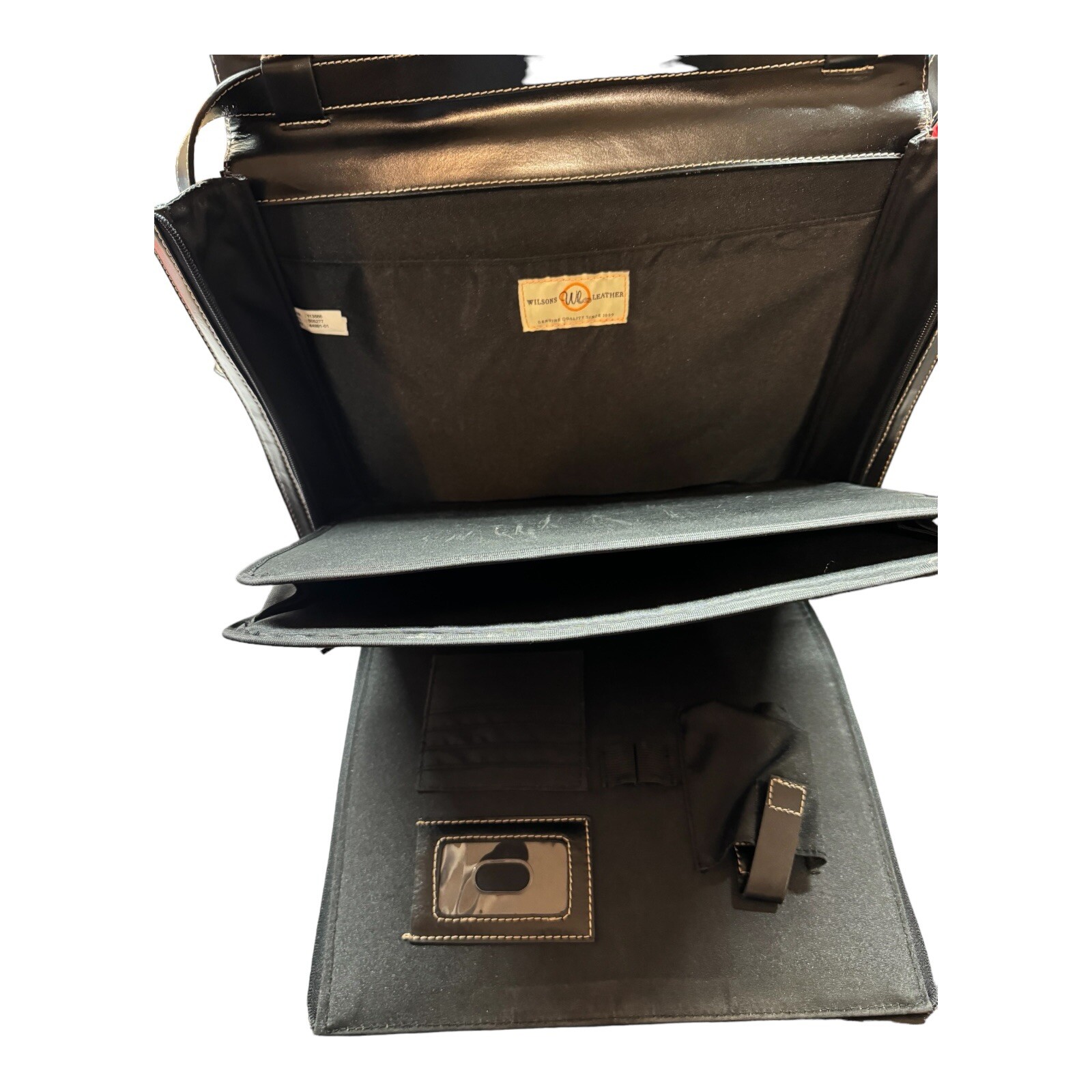 Wilson’s Leather Black Computer Messenger Bag Front Zippers Strap