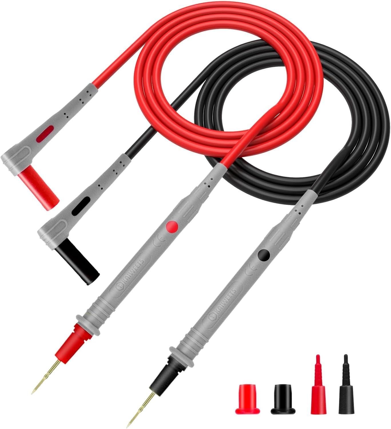 Silicone Multimeter Test Leads with Gold-Plated Probes, 48 Inch Long,