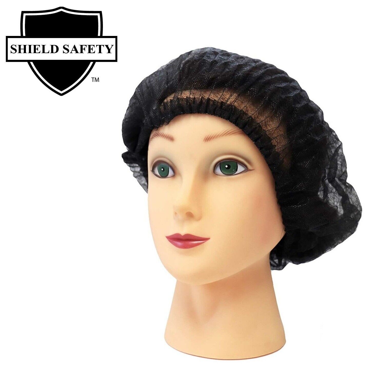 21 inch Polypropylene Black Hair Mob Cap Latex Free 1000 Pieces