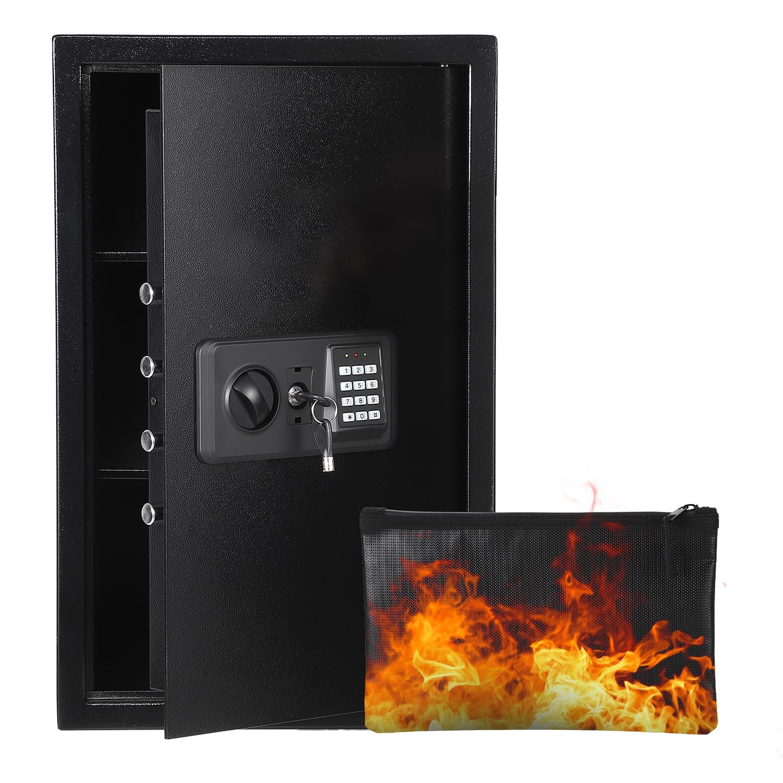 Safe Box 2.4cu.ft Single Door with Key Lock, Wall Mountable 19.7"x13.8"x12.2"
