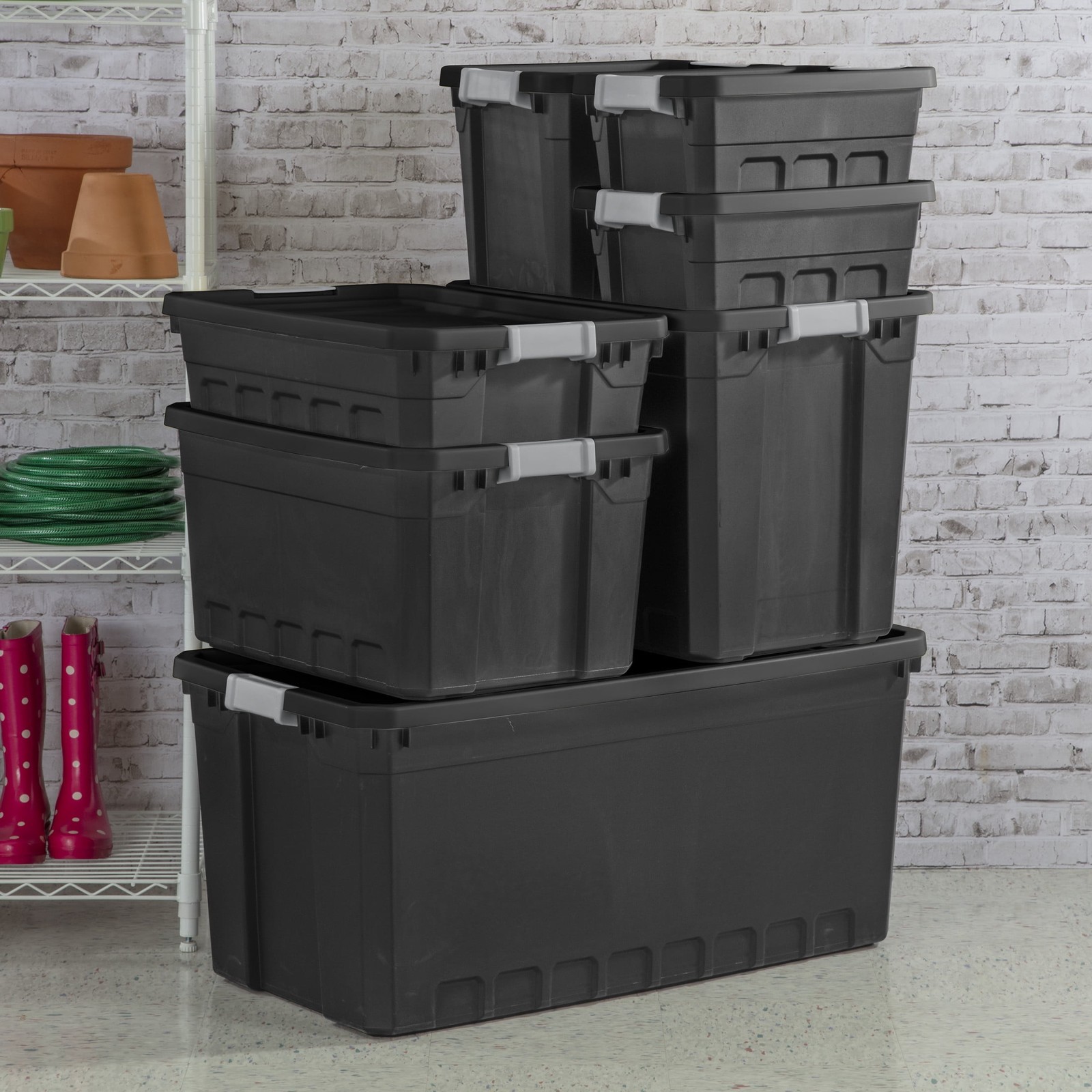 3 PACK 50 Gal Storage Containers Large Stacking Bin Box Plastic Tote Organizer