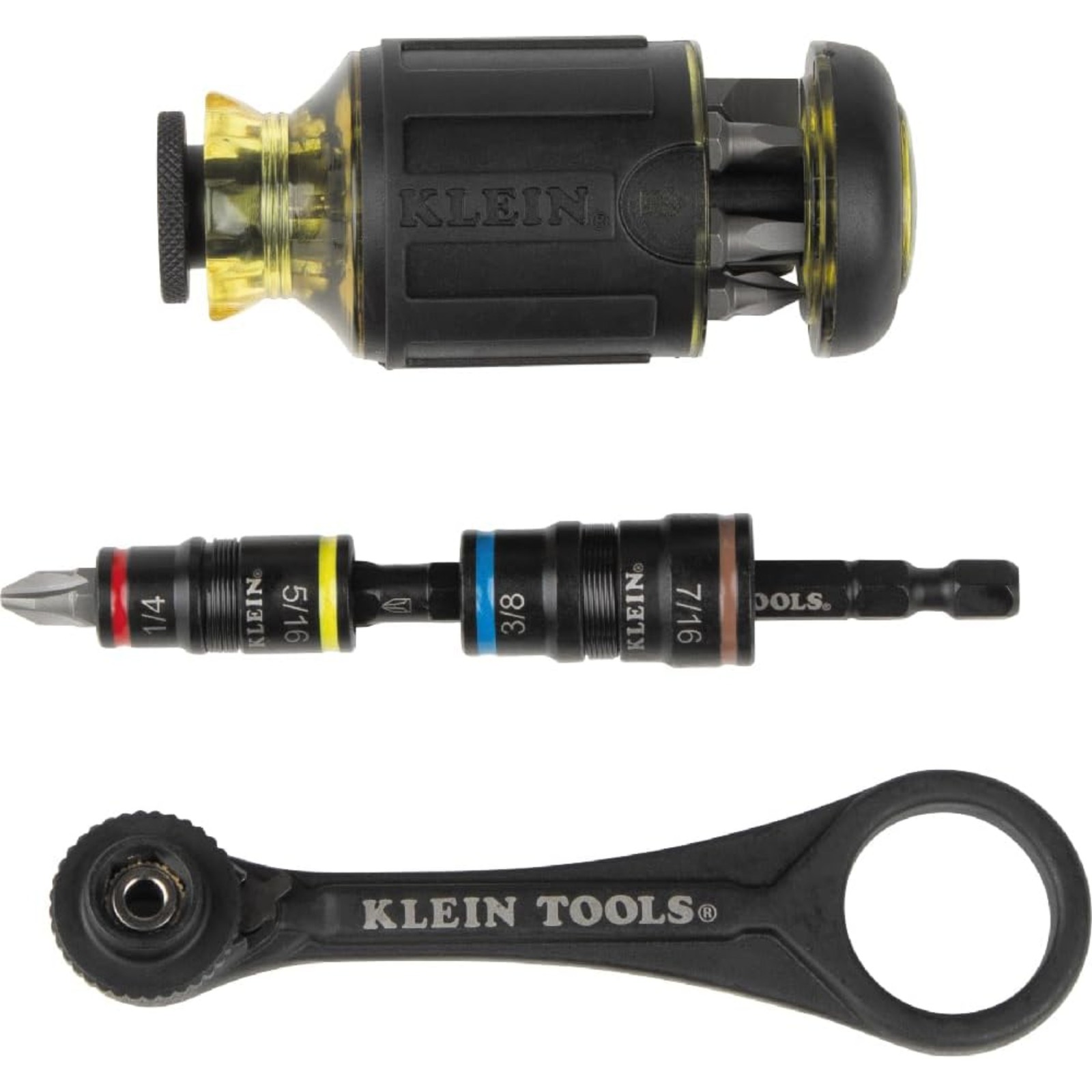 Klein Tools 85515HD 3pc Mini Ratchet Impact Stubby Driver SAE Socket Set