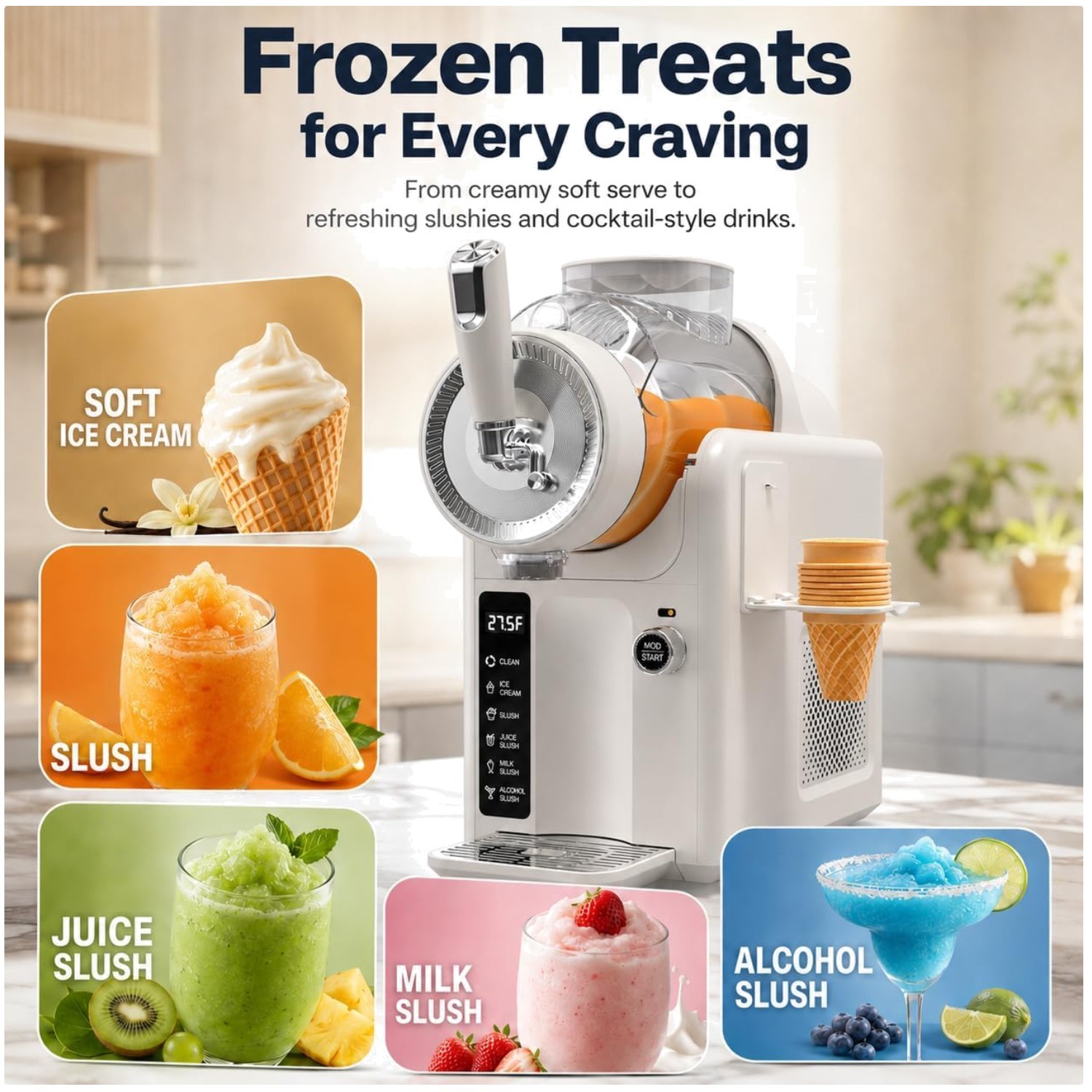 5 Presets Slushy Maker, LED Display, Auto Clean