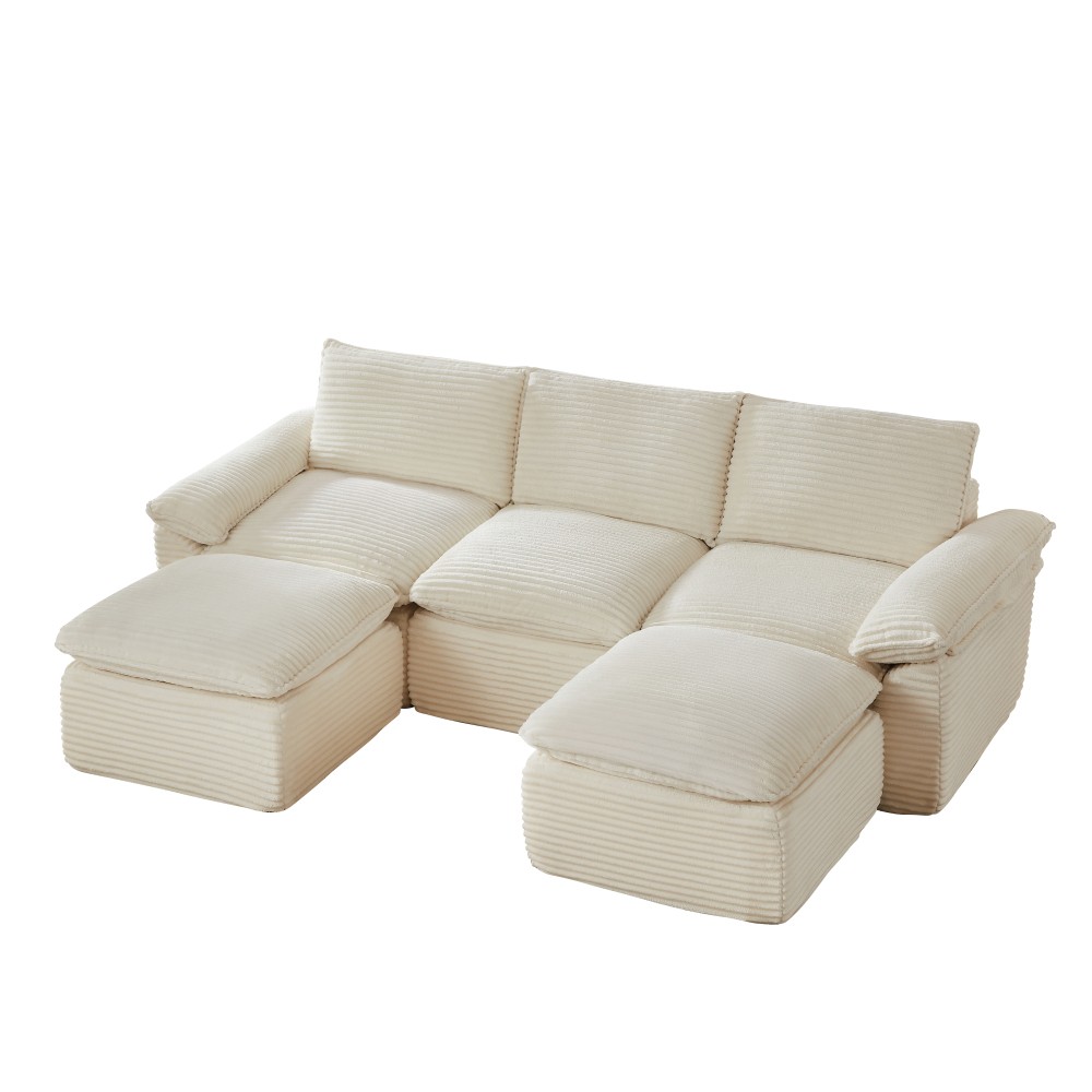 Modern Corduroy Cloud Sofa w/ Comfortable Seating, 5-Seat Sectional