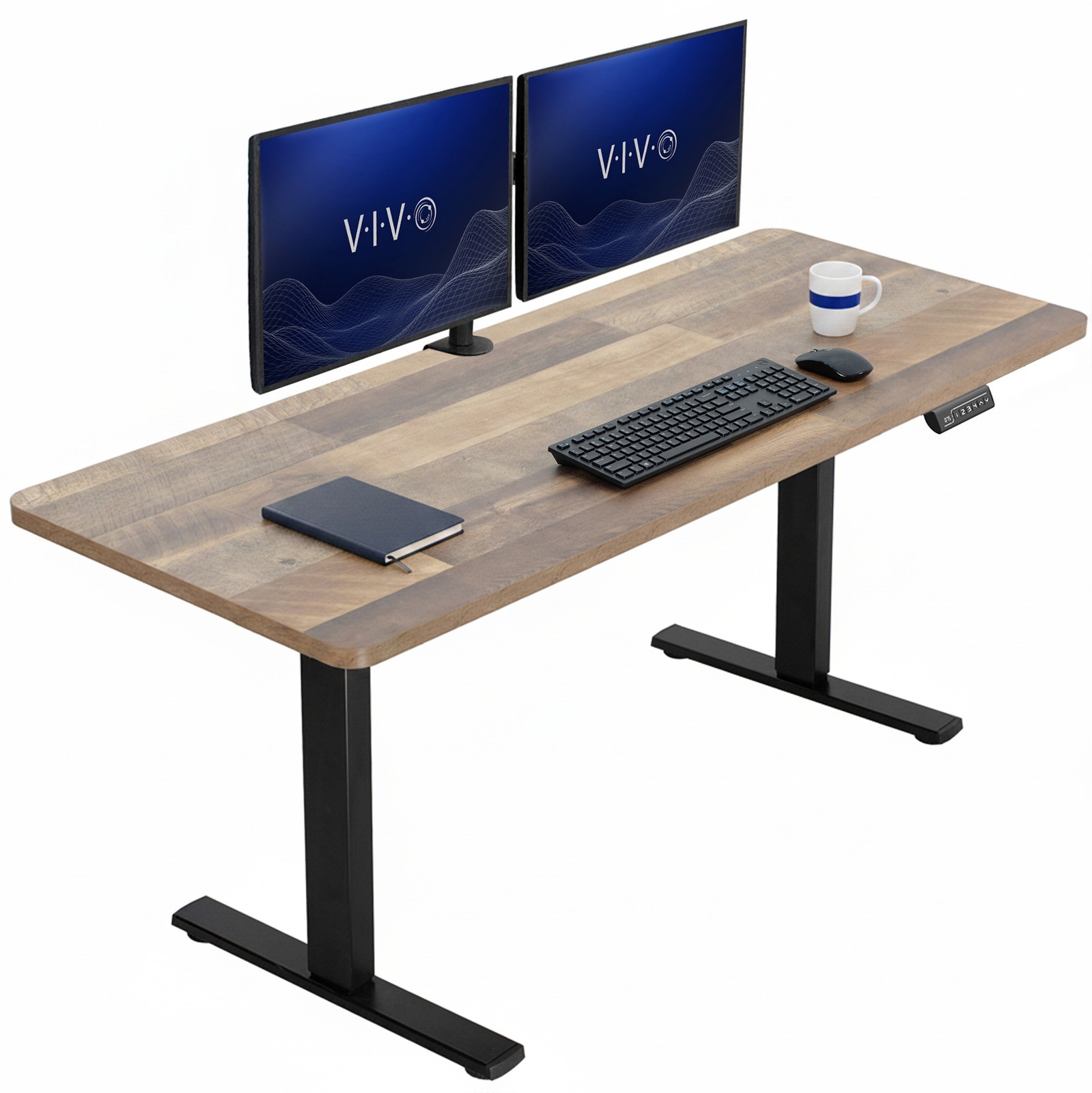 VIVO Electric 60” x 24” Stand Up Desk | Reclaimed Wood Table Top, Black Frame