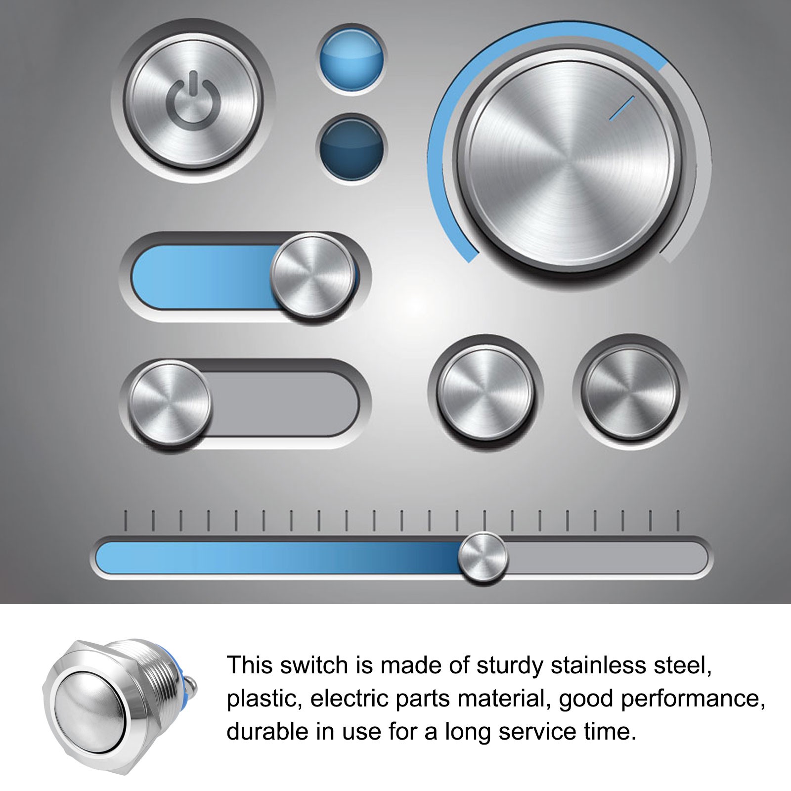 Push Button Switch - 5A / 19mm / Silvery / 1 Pcs