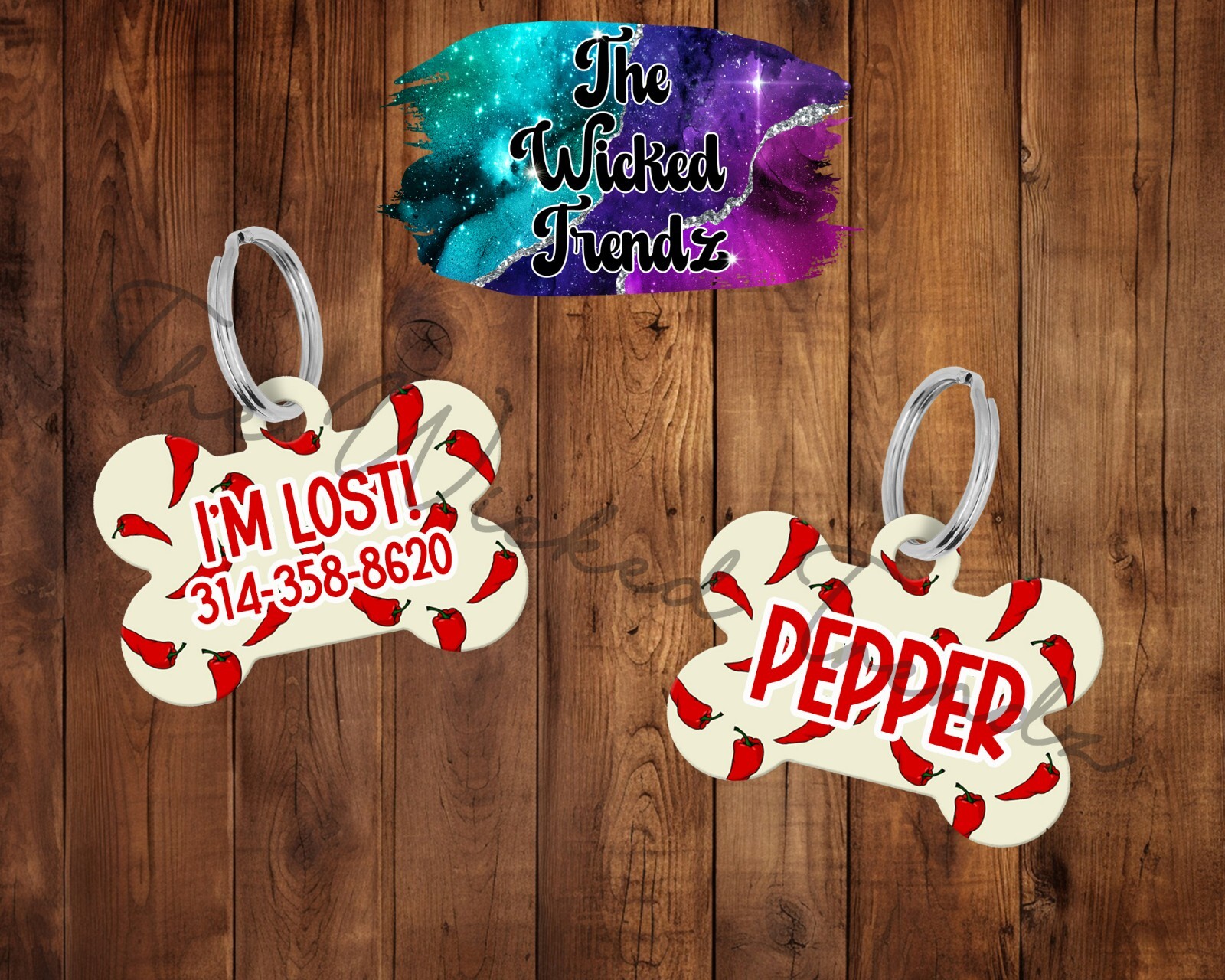 Cute Pepper Red Peppers Funny Custom Personalized Pet Name ID Dog Tag Number