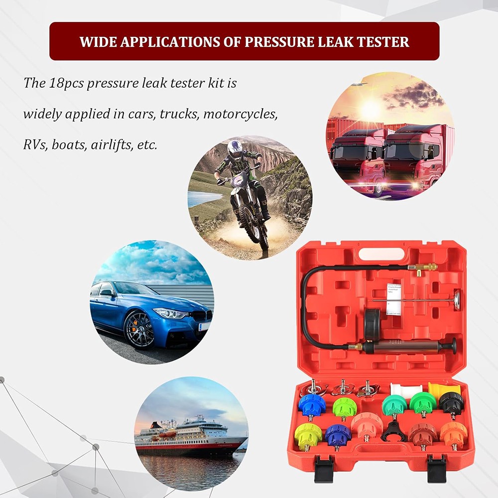 18pcs Universal Radiator Pressure Tester Kit Coolant Vacuum Type Cooling System