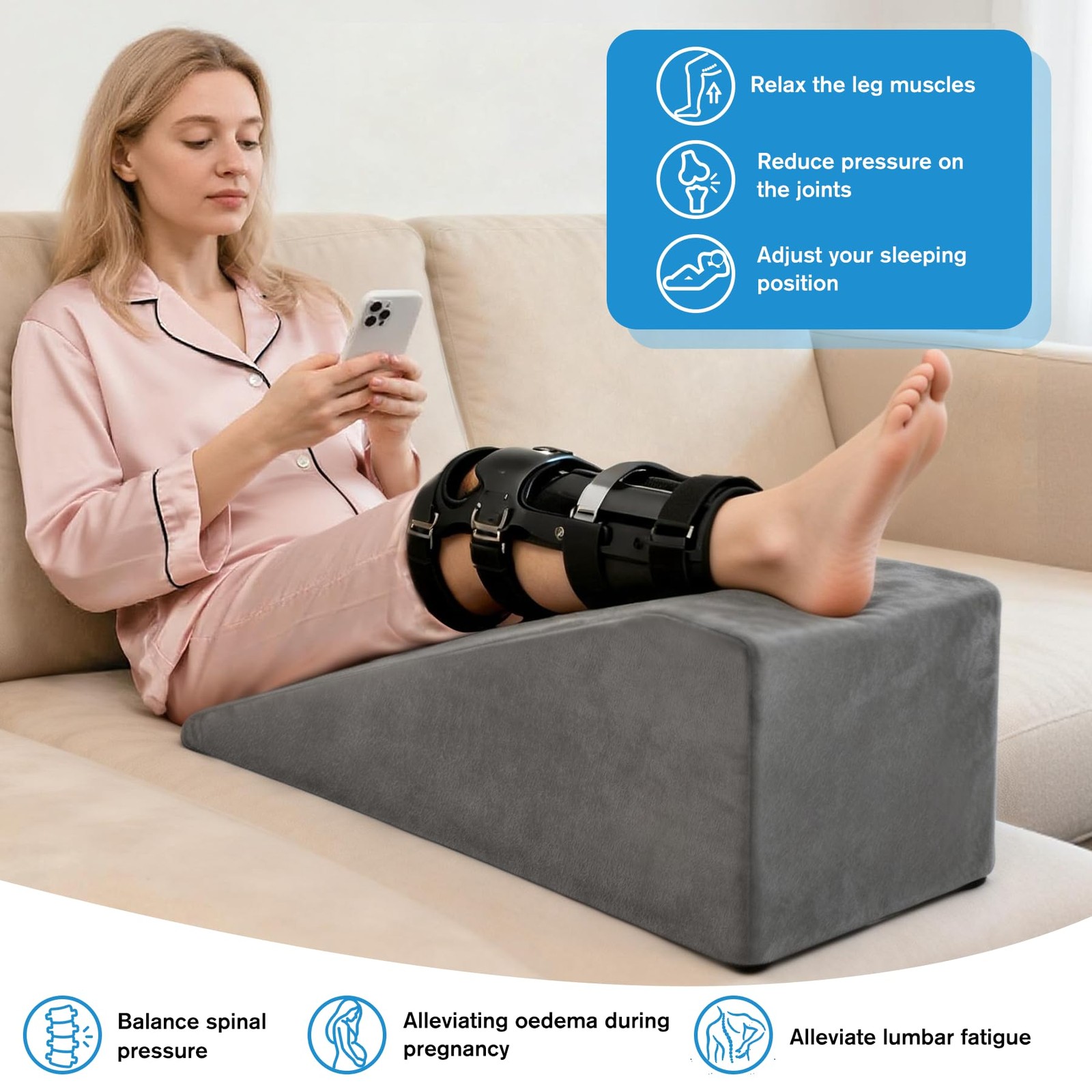 Leg Elevation Pillow, Trapezoidal Foot Elevation Pillow for Elevation for Swe...