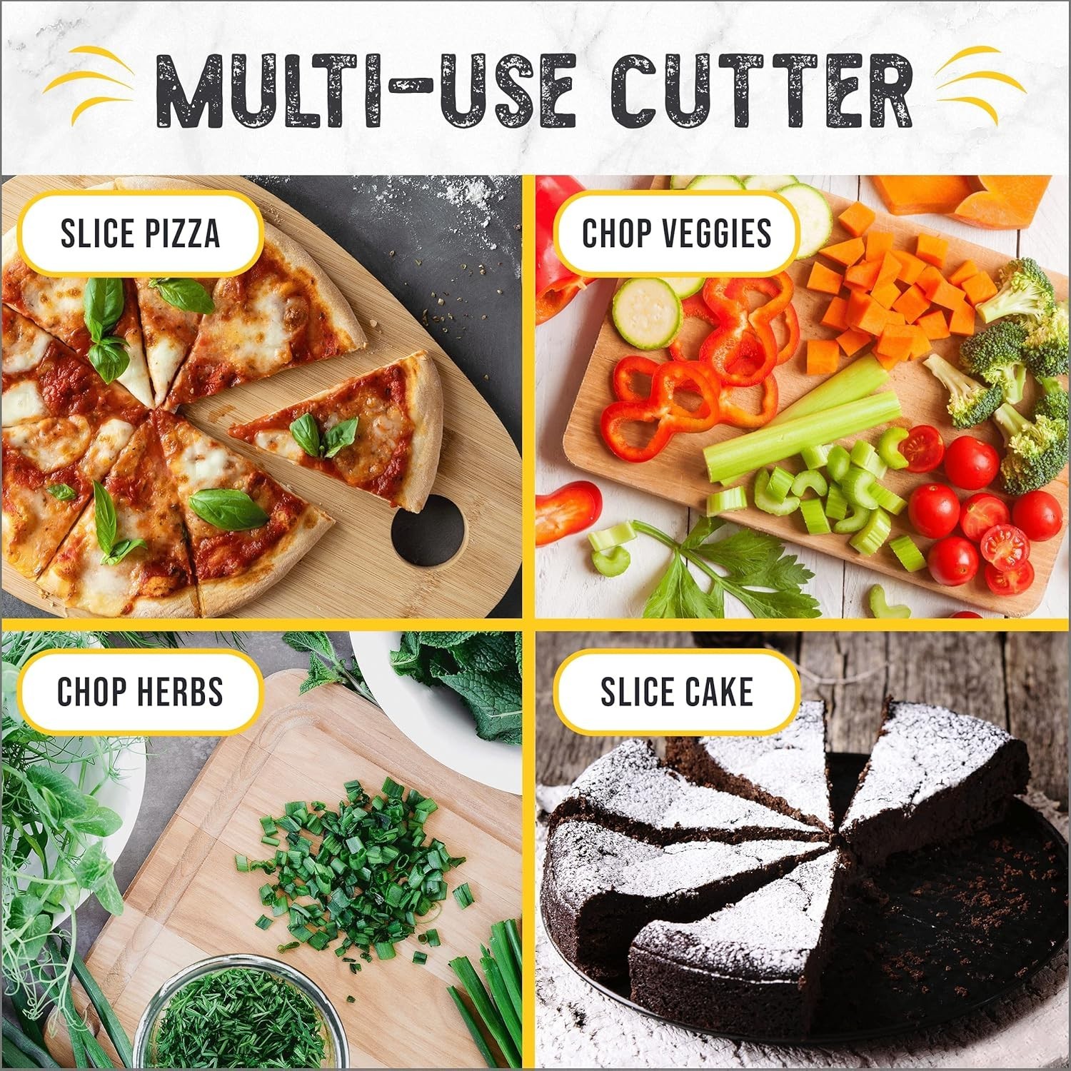 Multipurpose 14” Pizza Cutter Rocker - Includes Sheath & Machine Washable Design