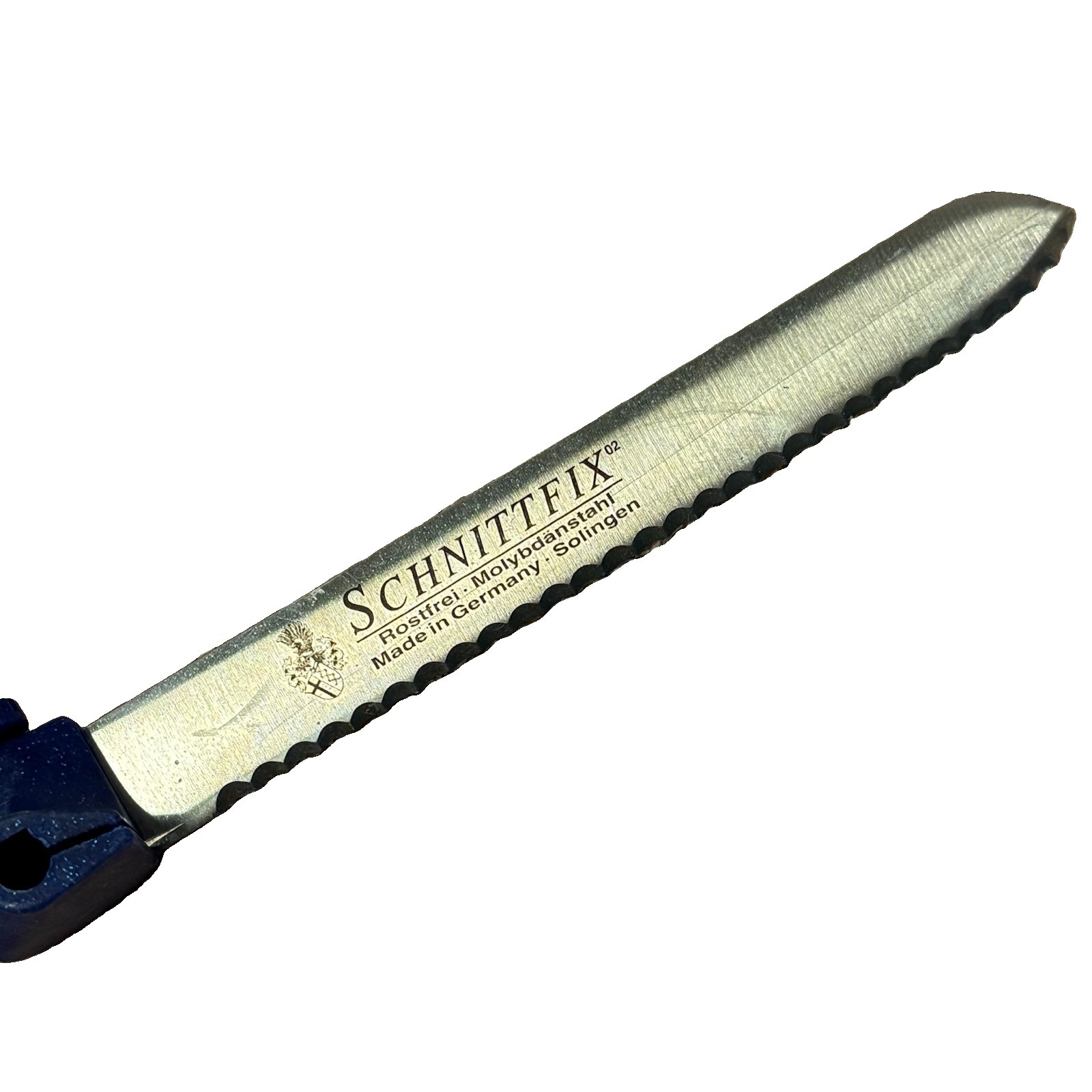 SCHNITTFIX Solingen Germany Serrated Stainless Bread Utility Knife Blue Handle