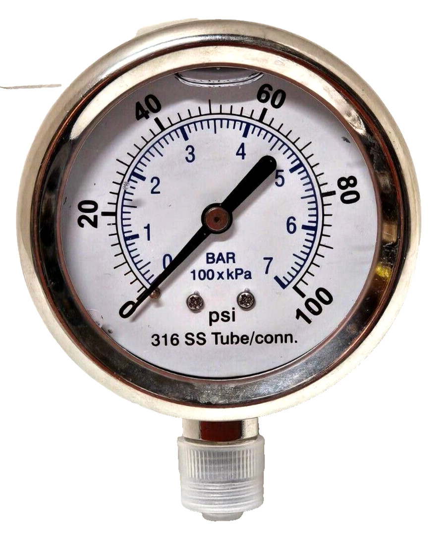 Gauge 2-1/2" Face SS Case 0-100 PSI/BAR 1/4" NPT 316 Lower Filled  625er21