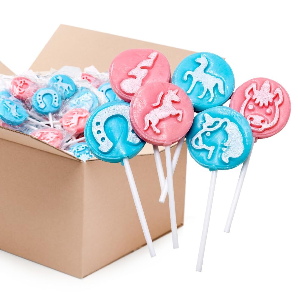 Unicorn Mega Flat Lollipops, Icing Tattoo Gender Reveal Hard Candy, 2-Pound Bulk