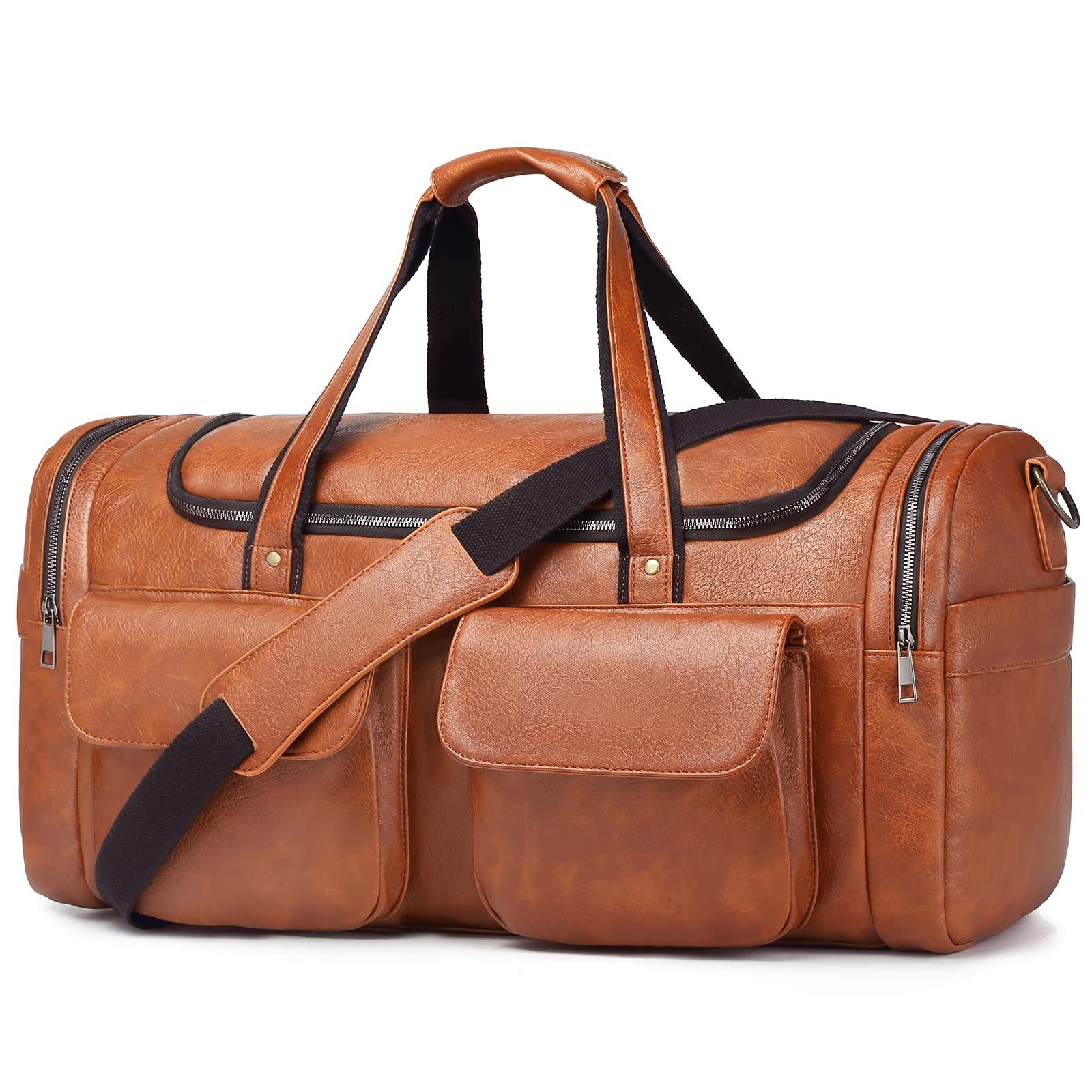Travel Duffel Bag for Men Women, Large PU Leather Carry on Duffle Bags for Tr...