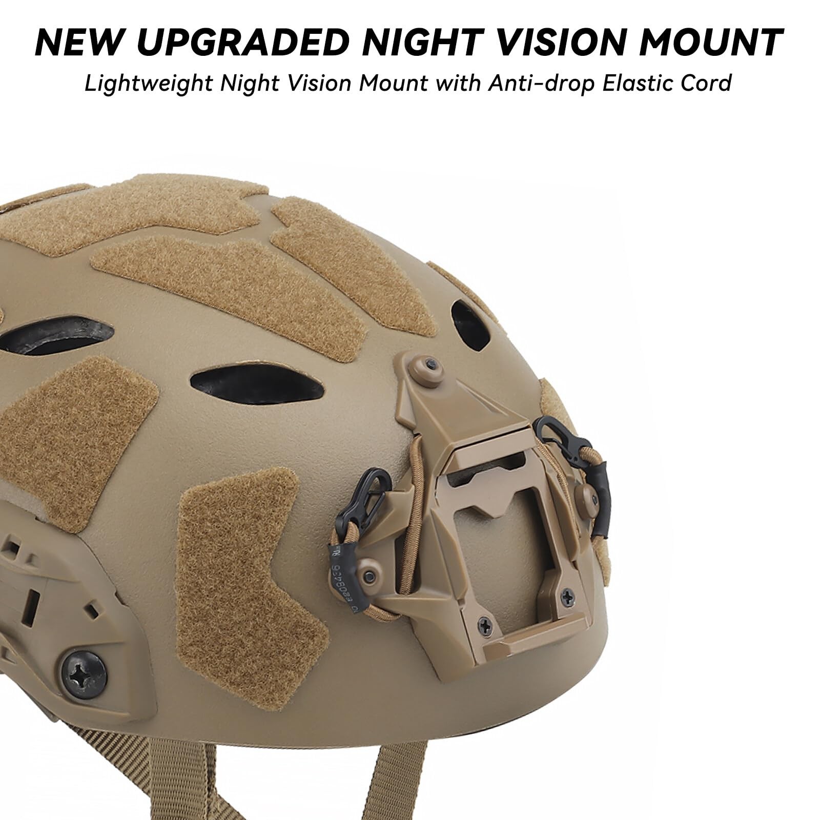 Tactical Airsoft Helmet w/ NVG Mount, Side Rails & Headset Strap - Tan