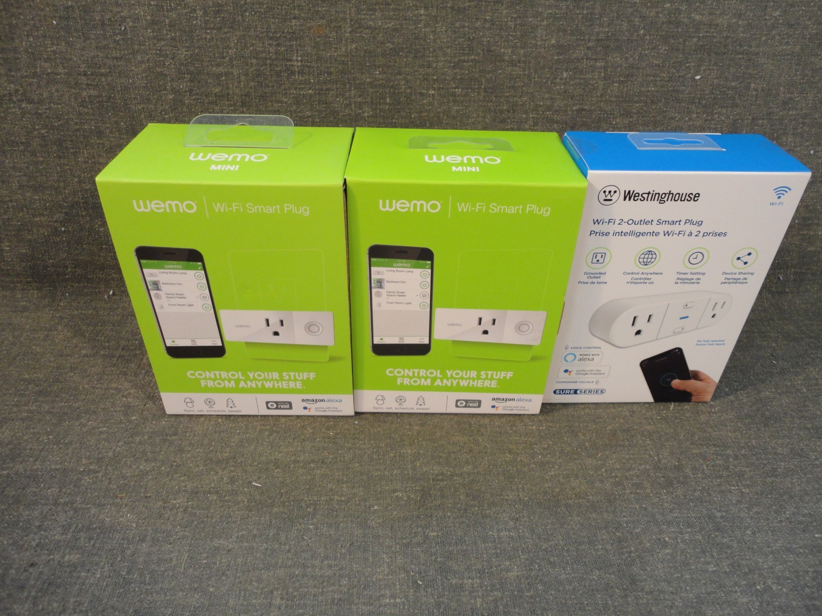 Lot of 3 WiFi Enabled Mini Smart Plugs (2) Wemo & (1) Westinghouse- NEW in Boxes
