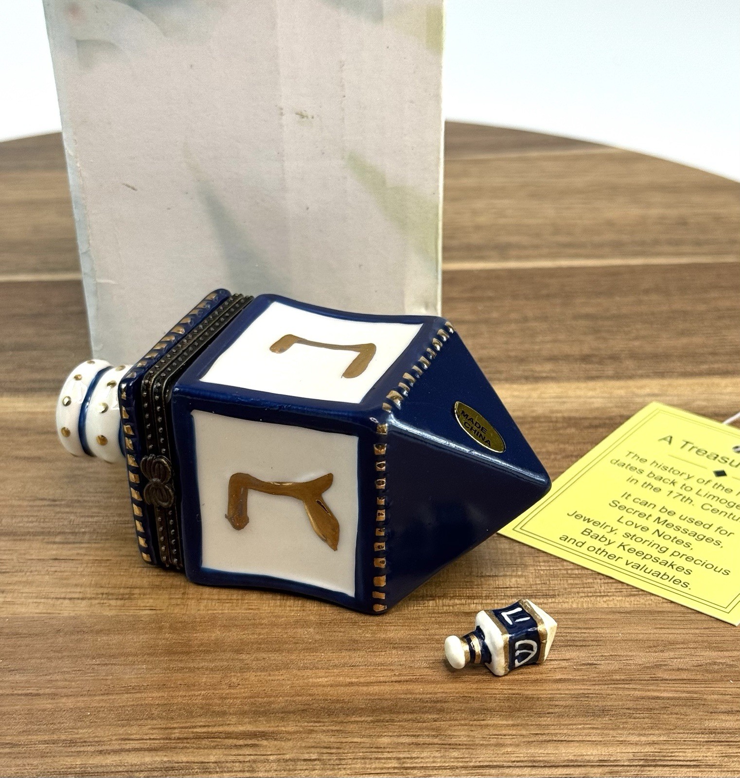 Porcelain Hinged Trinket Box Hanukkah Dreidel Judaism Hebrew