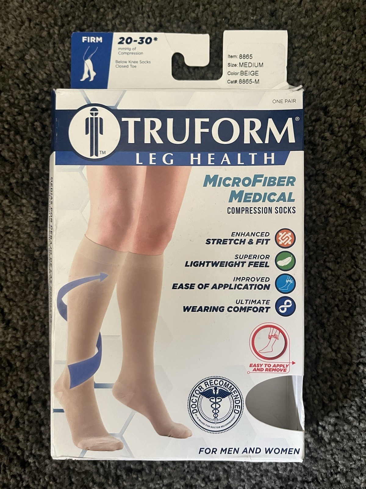 Truform Leg Health Microfiber Compression Socks Medium Beige Knee Height