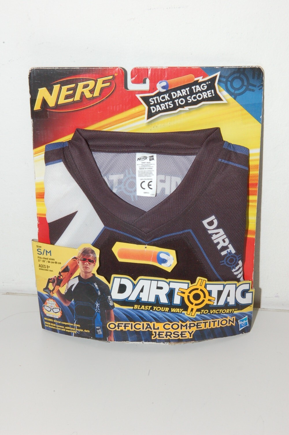 Nerf Dart Tag League Mens Jersey Shirt Size Small S/M Black Orange V-Neck