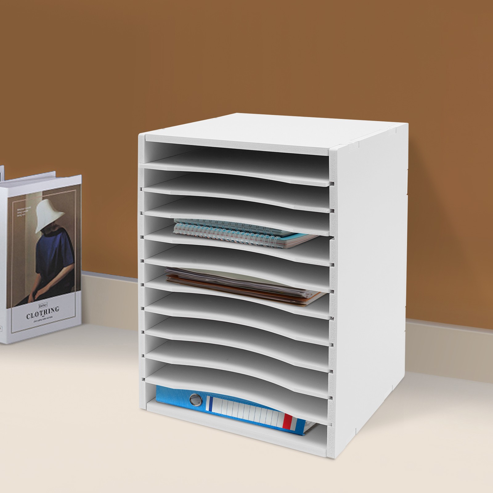 Vertical Desktop Sorter 11-Compartments Paper Storage Holder Document Organizer