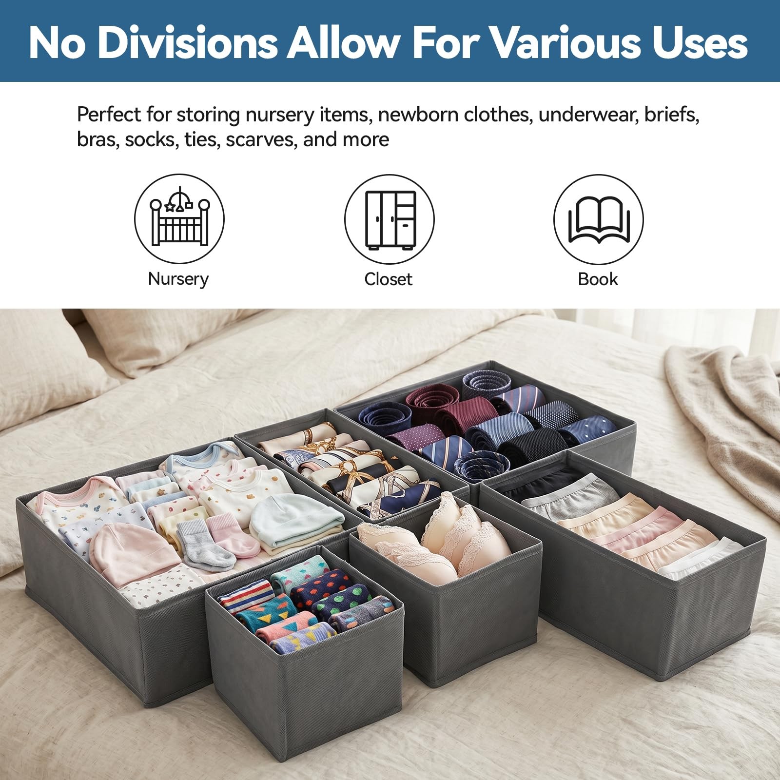 10 Pack Fabric Closet Drawer Organizer Clothes, Various Sizes Foldable Clothe...