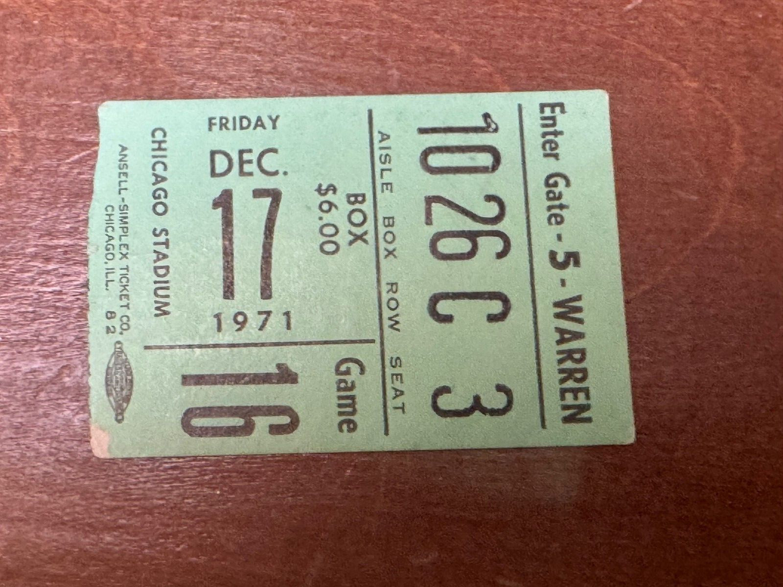 1971 Chicago Bulls v Houston Rockets Basketball Ticket Calvin Murphy 22 pts