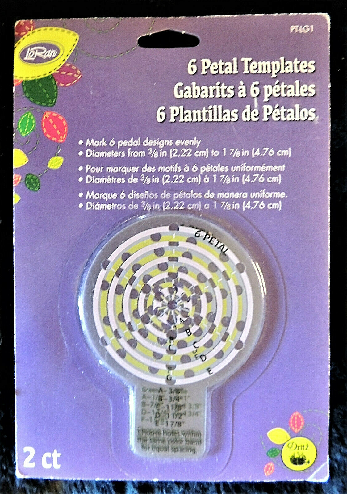 2ct 6 Petal Templates Large LoRan/Dritz #PT-LG1 Durable Plastic Sewing Quilting