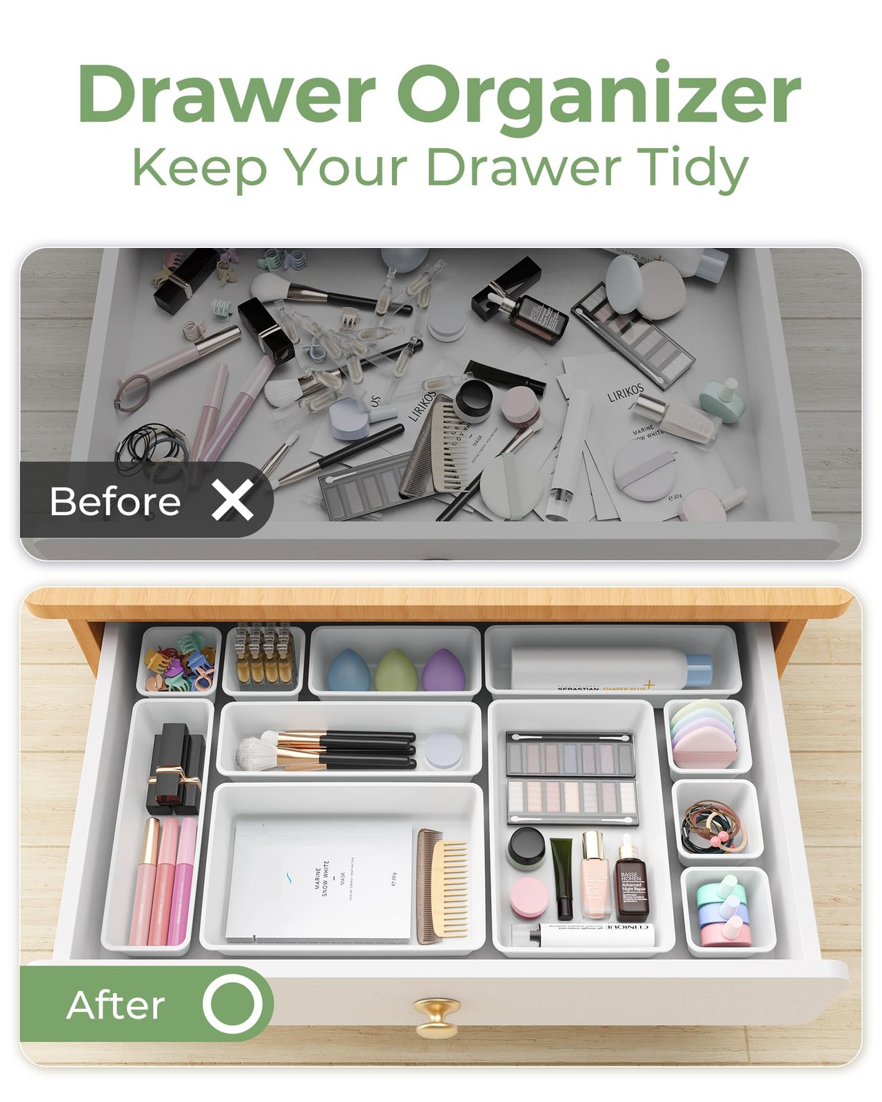 25 PCS Plastic Drawer Organizers Set, 4-Sizes Vanity and Makeup Organizer, De...