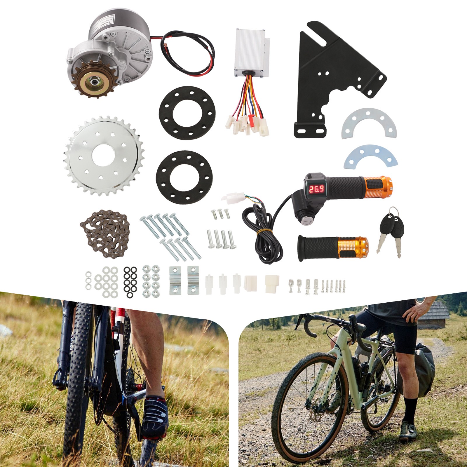 Electric Conversion Kit E-Bike Modification Kit with LED Display 24V 250W