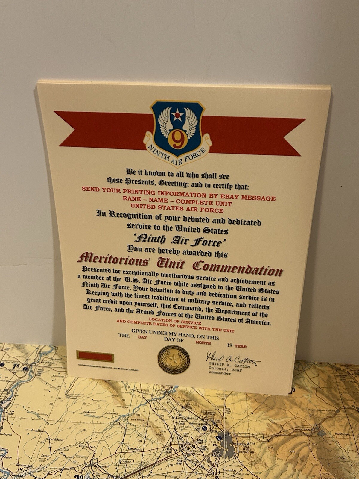 U.S. AIR FORCE / 9TH AIR FORCE - MERITORIOUS UNIT COMMENDATION CERTIFICATE