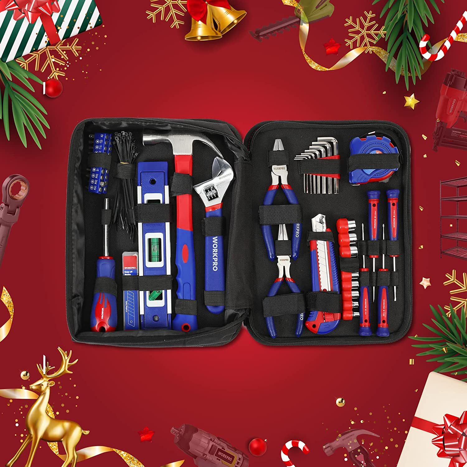 WORKPRO Home Tool Kit 100PIECE Household Hand Tool Kit Set w/Easy Carrying Pouch