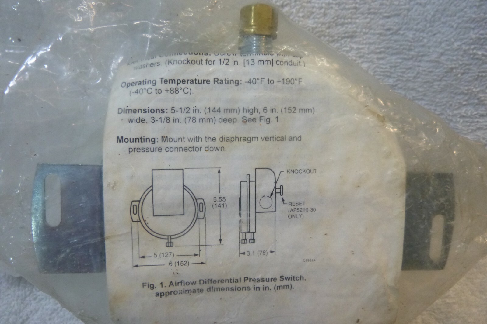 Honeywell Pressure Sensing Switch 5210-30 Reset Button - NEW