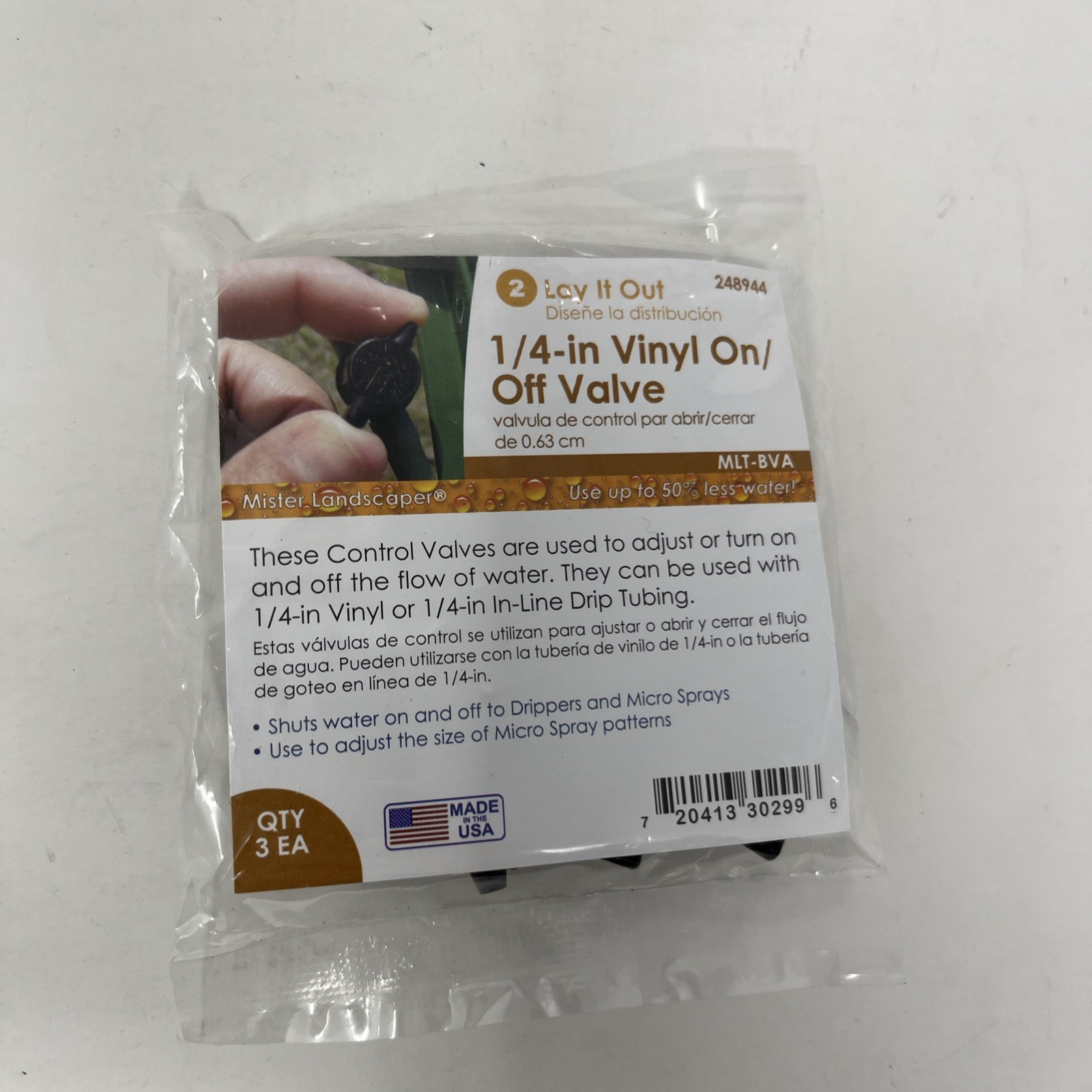 Mister Landscaper 1/4" Vinyl On/Off Vale MLT-BVA 248944 for Drip Tube Irrigation