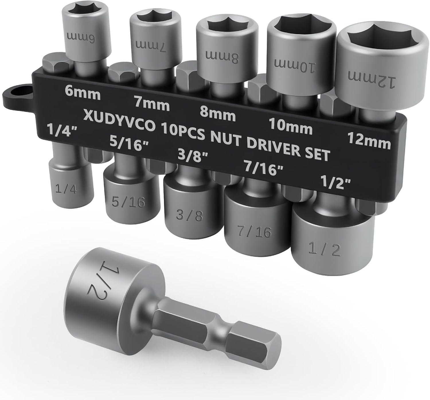 10PCS Power Nut Driver Set for Impact Drill, Professional Metric & SAE Nut Driv
