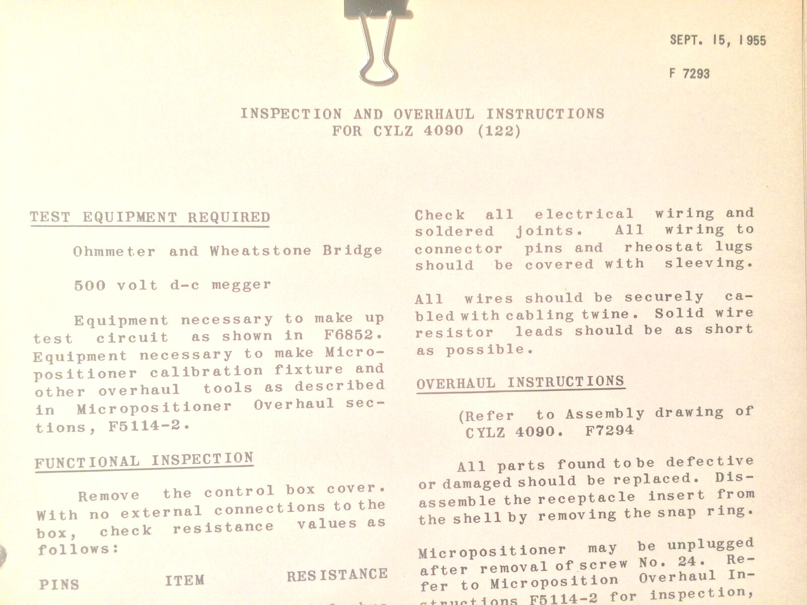 Barber Coleman CYLZ 4090 Inspection & Overhaul Instructions