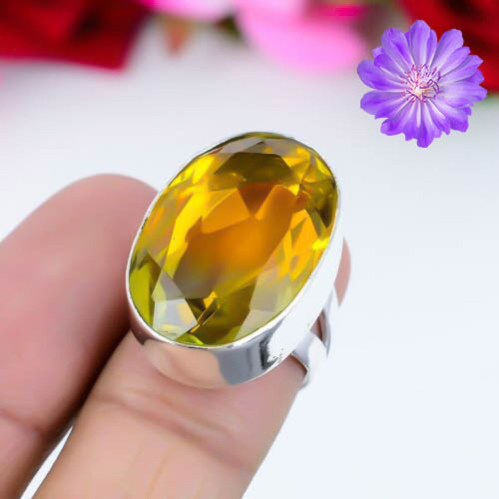 Yellow Citrine Gemstone 925 Sterling Silver Ring Handmade Jewelry Ring For Gift