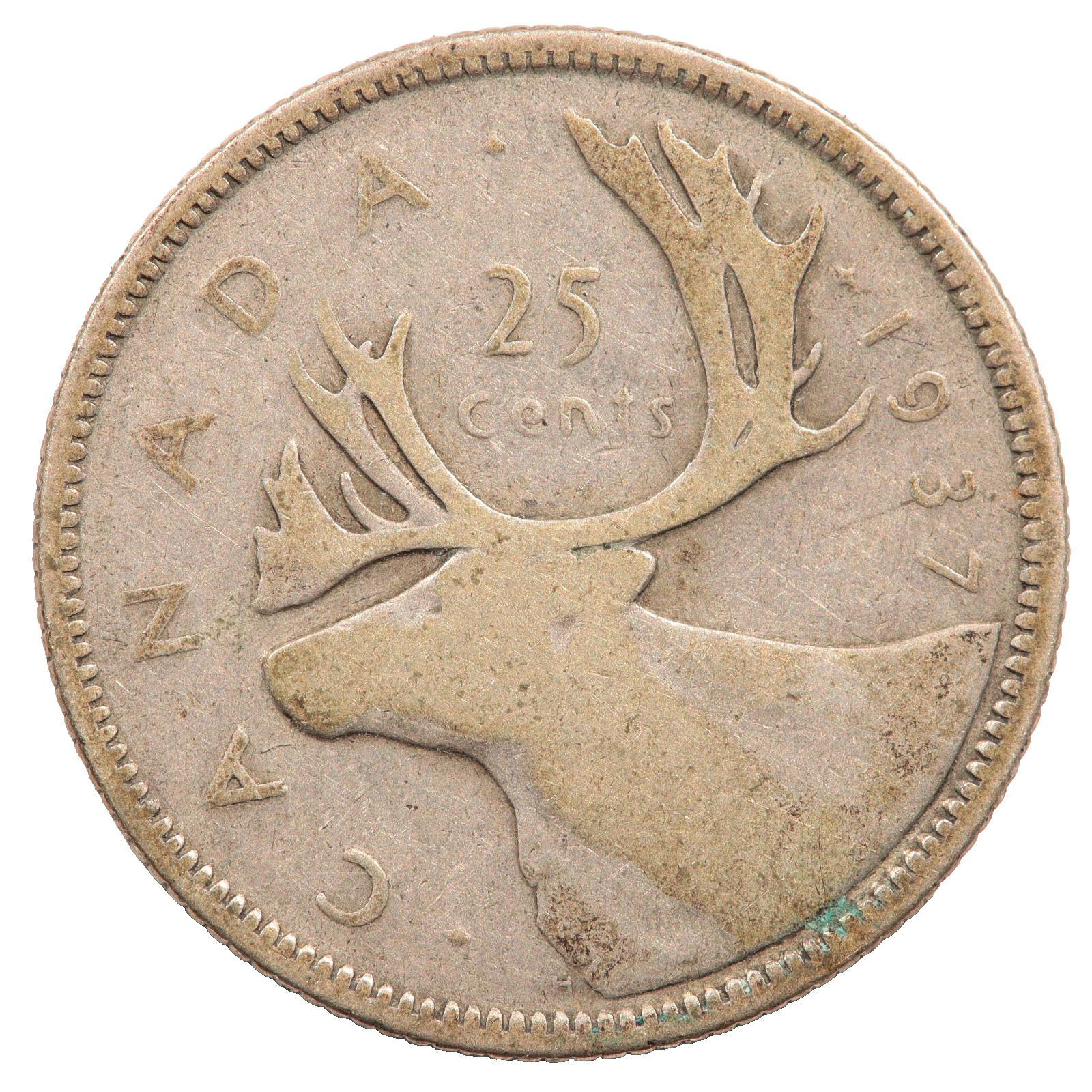 1937 CANADA KING GEORGE VI SILVER 25 CENTS QUARTER COIN