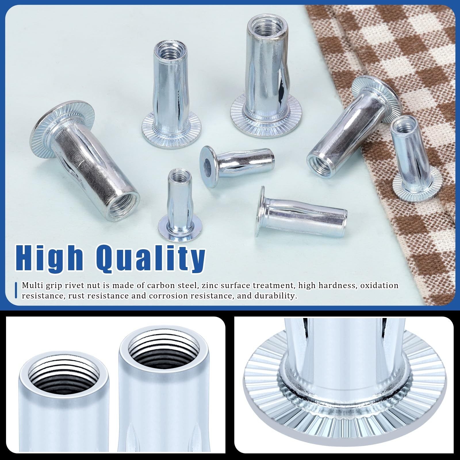 M6 MultiGrip Rivet Nuts Set Zinc Plated Carbon Steel Threaded Insert 20 PCS